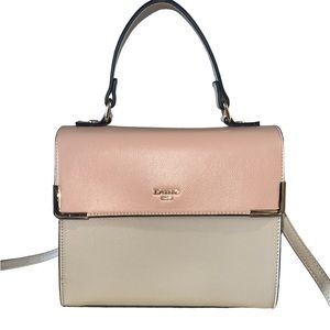 Dune London Womens Pink and Tan Leather Inner Pockets Flap Top Handle Bag